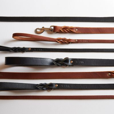 Acorn leather dog lead - tan and black - Shopfox