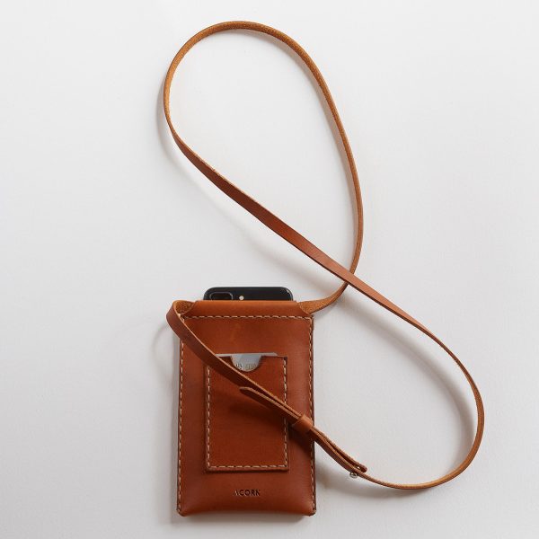 acorn leather cell phone pouch - tan - Shopfox