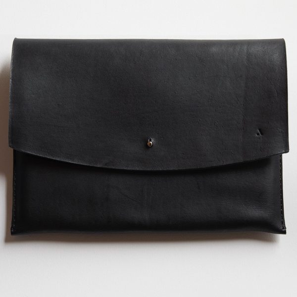 acorn leather laptop sleeve black front view Shopfox