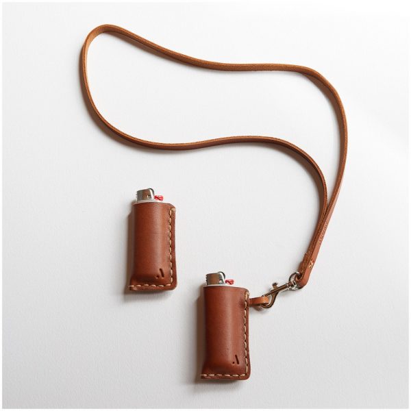 acorn leather lighter cover and lanyard - tan - Shopfox