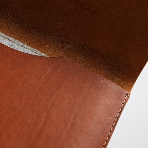 acorn leather laptop sleeve - partial view - Shopfox