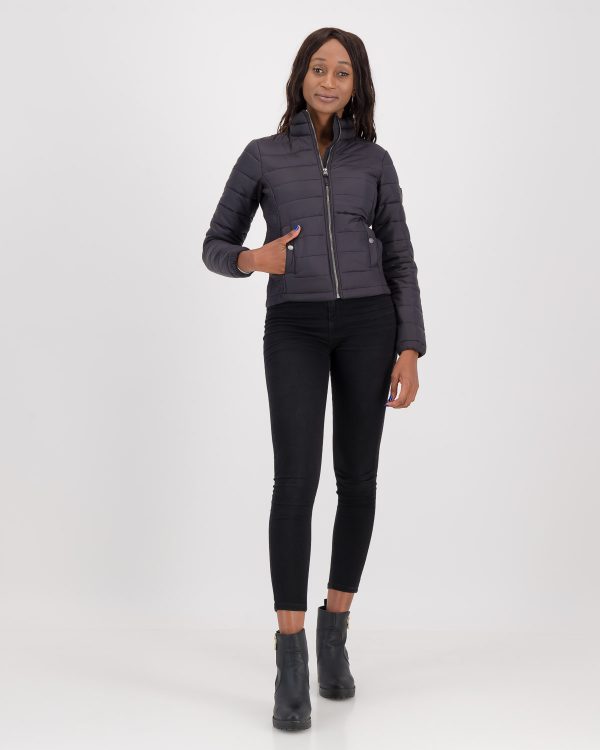 GiLo Lifestyle Ladies Dark Charcoal Tonal Short Puffer Jacket - Shopfox