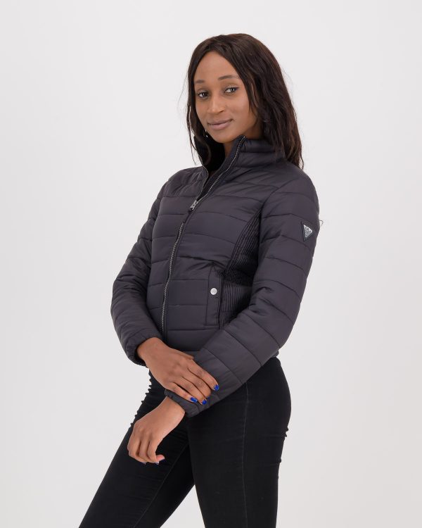 GiLo Lifestyle Ladies Dark Charcoal Tonal Short Puffer Jacket front - Shopfox
