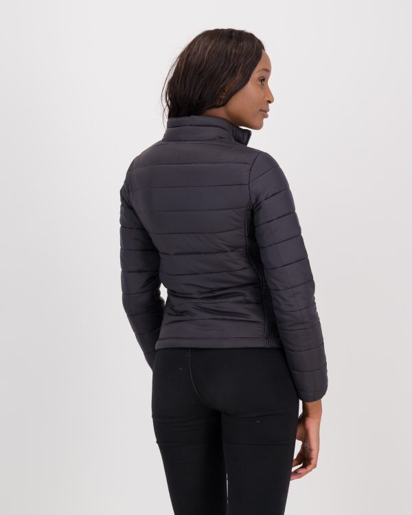 GiLo Lifestyle Ladies Dark Charcoal Tonal Short Puffer Jacket back - Shopfox