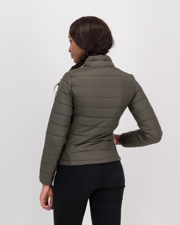 GiLo Lifestyle Ladies Wild Olive Green Tonal Short Puffer Jacket - Shopfox