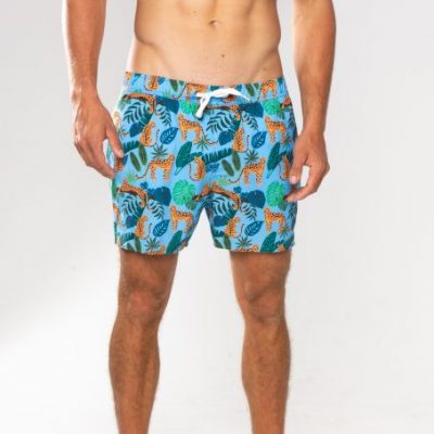 GiLo Lifestyle Mens Leopard Blue Swim Shorts - front - Shopfox