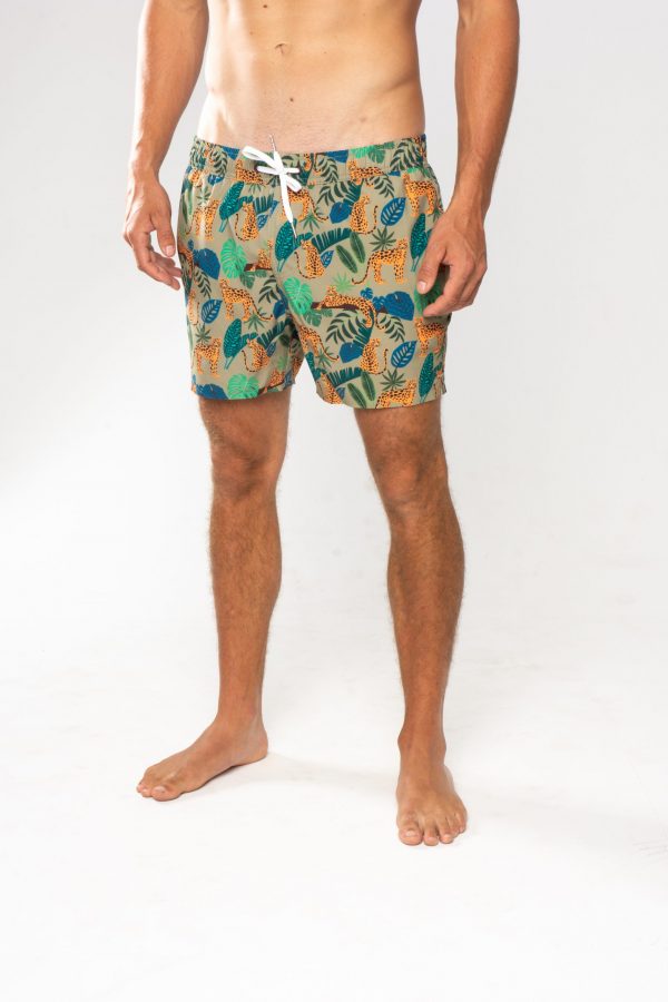 GiLo Lifestyle Mens Leopard Olive Swim Shorts - front - Shopfox