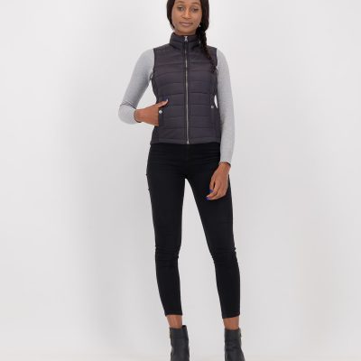 GiLo Lifestyle Ladies Dark Charcoal Tonal Sleeveless Puffer - front - Shopfox