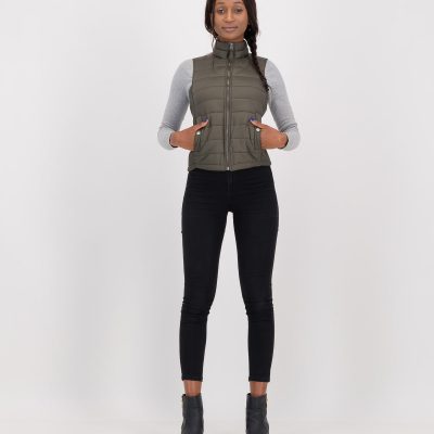 GiLo Lifestyle Ladies Wild Olive Green Tonal Sleeveless Puffer - Shopfox