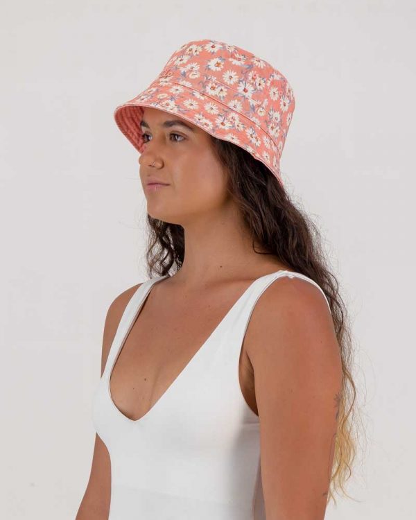 GiLo Lifestyle Ladies Coral Daisy New Washed Chino Reversible Bucket Hat
