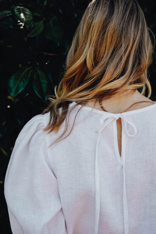 hōm - Alice Puff Sleeve Linen Top - White - back - Shopfox