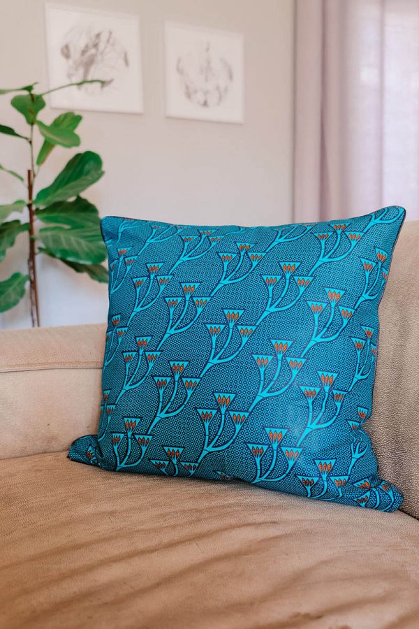 An African-inspired scatter cushion cover made using Ankara fabric by Skatush