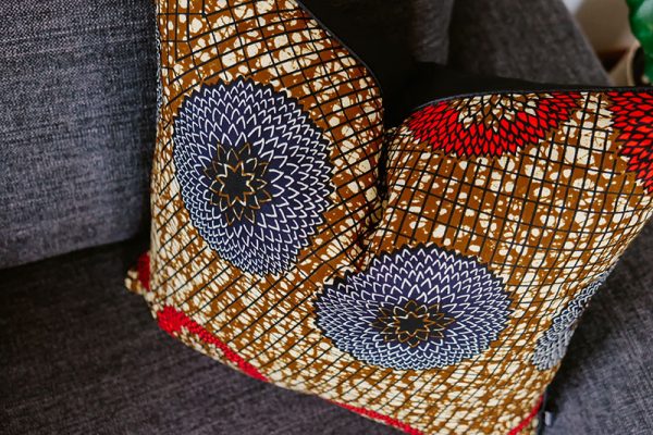 An African-inspired scatter cushion cover made using Ankara fabric by Skatush