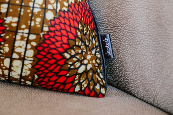 An African-inspired scatter cushion cover made using Ankara fabric by Skatush