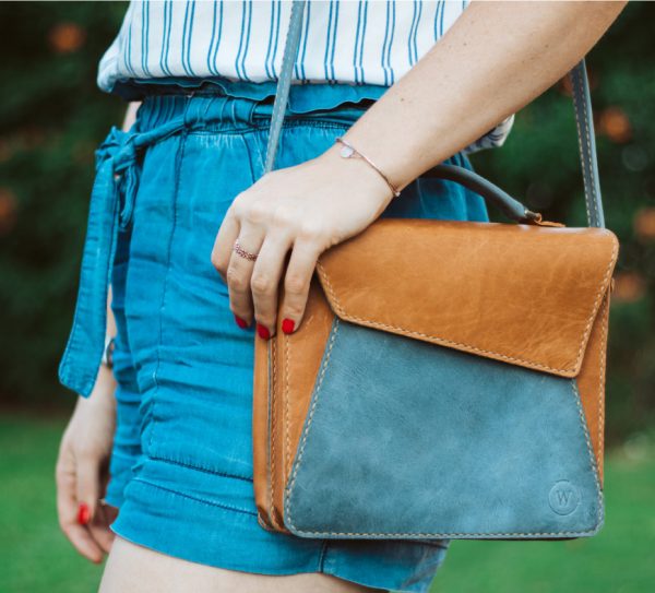 Wanderer Handcrafted Leather - Talita Leather Handbag - Blue velvet - Shopfox