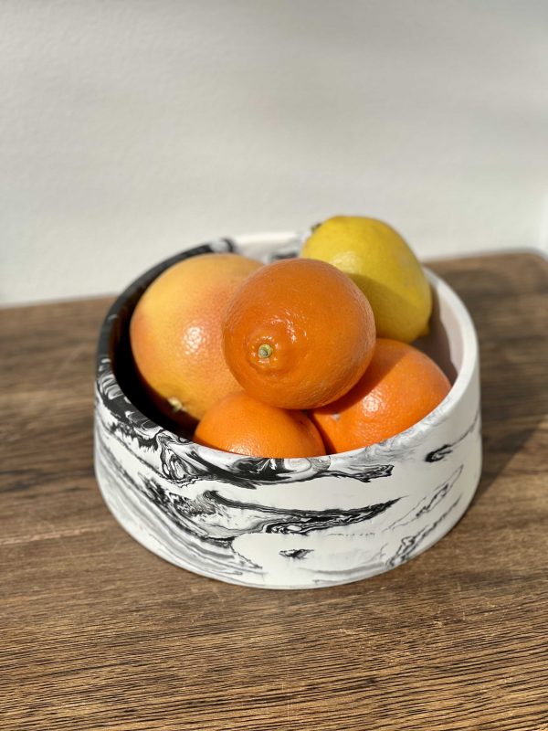Planter, white marble design, ecoresin, acrylic resin, fruit bowl