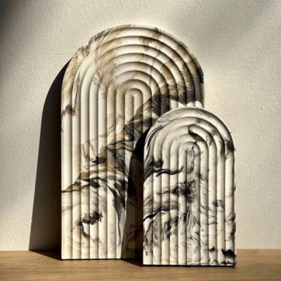 Casa Cosmos - Arch Tray Large - Black and Beige Marble - Shopfox