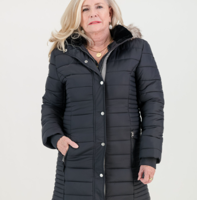GiLo Lifestyle - Ladies Long Puffer Jacket With Detachable Faux Fur Hood – Anthracite Black - Shopfox