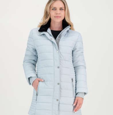 GiLo Lifestyle - Ladies Long Puffer Jacket With Detachable Faux Fur Hood – Artic Ice Blue - Shopfox