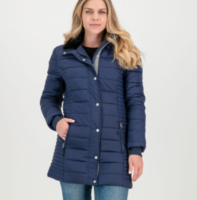 GiLo Lifestyle - Ladies Long Puffer Jacket With Detachable Faux Fur Hood – Midnight Blue - Shopfox