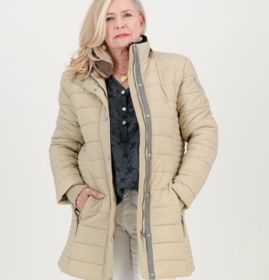 GiLo Lifestyle - Ladies Long Puffer Jacket With Detachable faux fur - Desert Sand - Shopfox