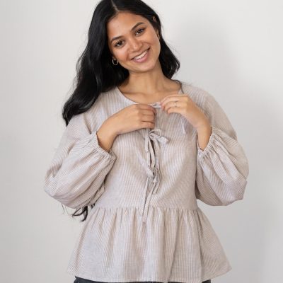 hōm - Georgie Blouse - natural and white stripe - Shopfox