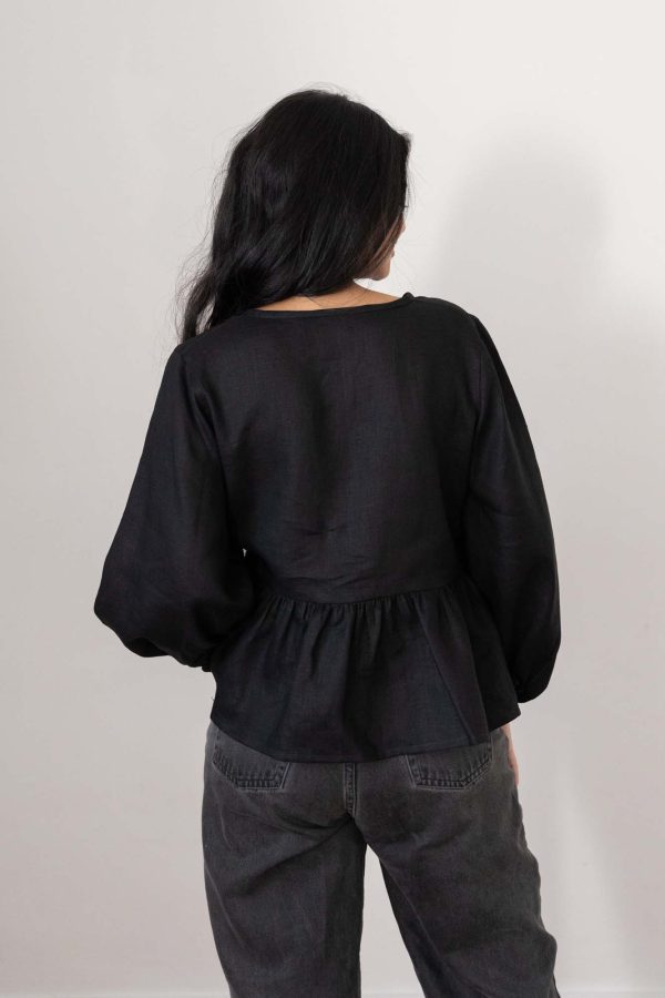 Georgie Linen Blouse - Black - Back - Shopfox