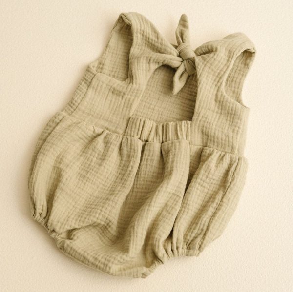 Carter and Me - Baby Muslin Back Bow Romper - Sandy Sage - Shopfox