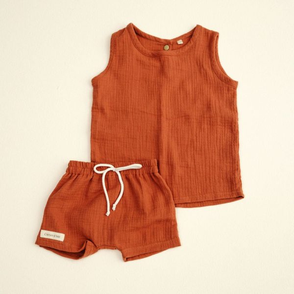 Carter and Me - Baby Muslin Vest and Shorts Set - Rust - Shopfox