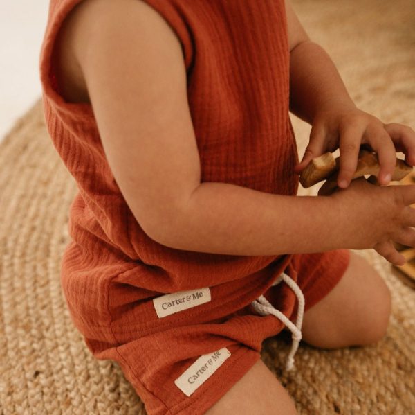 Carter and Me - Baby Muslin Vest and Shorts Set - Rust Colour - Shopfox