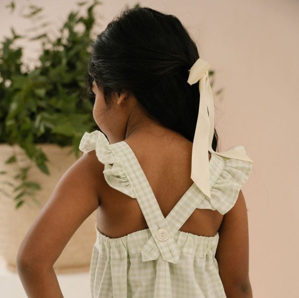 Toddler + Kids Frill Sleeve Gingham Romper - Pale Sage - Shopfox